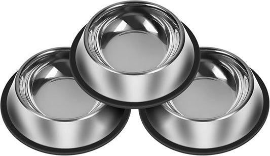 3Pcs Stainless Steel Dog Bowls Non-Slip Dog Food Bowl 36 Oz Dog Food and Water Bowl Set Dishwasher-Safe Puppy Bowls Rust Resistant Metal Pet Bowls Suitable for Small/Medium/Large Sized Pet