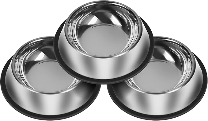 3Pcs Stainless Steel Dog Bowls Set - Non-Slip Food and Water Bowl 54 Oz - Dishwasher-Safe, Rust Resistant Metal Pet Bowls for Small/Medium/Large Sized Pets