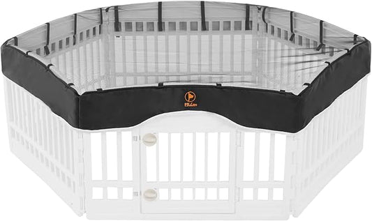 PJYuCien Dog Playpen Mesh Top Cover, Fits 36 Inch 6 Panels Regular Hexagonal Plastic Exercise Pet Pen, Telescopic Buckles Connections, Black (Note: Cover Only, Fence Not Included)