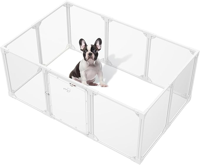 Clear Acrylic Metal Dog Playpen Indoor, Easy Assemble Transparent Puppy Playpen, Expandable & Durable Dog Fence for Small and Medium Dogs (30.3" H, 10PCS)