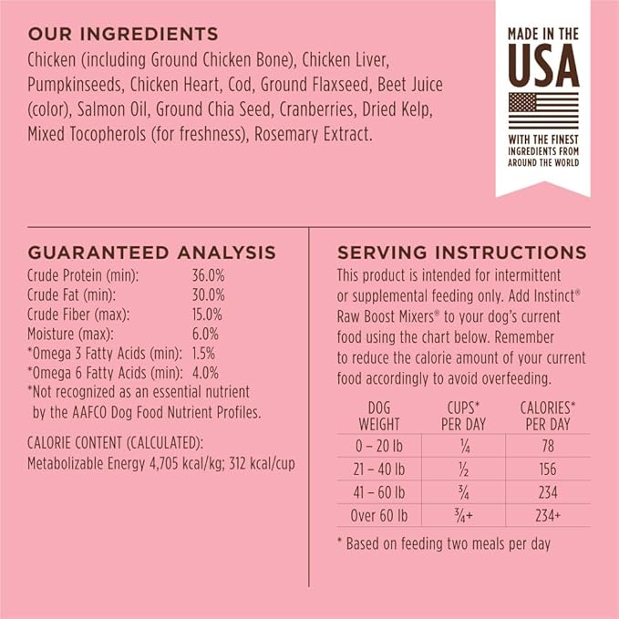 Instinct Raw Boost Mixers Freeze Dried Dog Food Toppers For Dry Food, Grain Free Dog Food Toppers with Chicken For Dogs - Skin and Coat Health, 5.5 oz