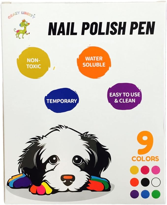 Dog Nail Polish Pen. 9 Colors Dog Nail Polish Pens Non Toxic, Odorless, & Fast Dry. Non-Toxic Water-Based Pet Nail Polish Pens, Natural and Safe, Suitable for All Pet.