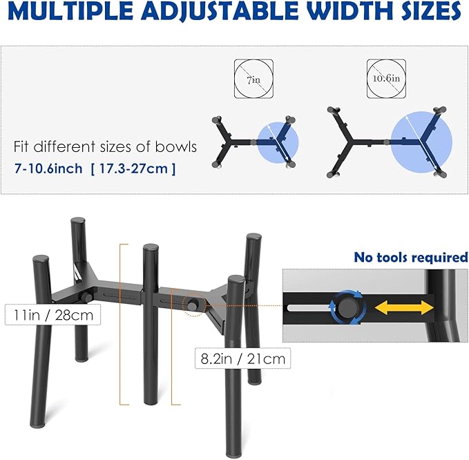 Adjustable Raised Dog Bowl Stand for Large & Medium Dogs, 11" Tall, fits 7-10.6" Wide Bowls, 2-in-1 Design