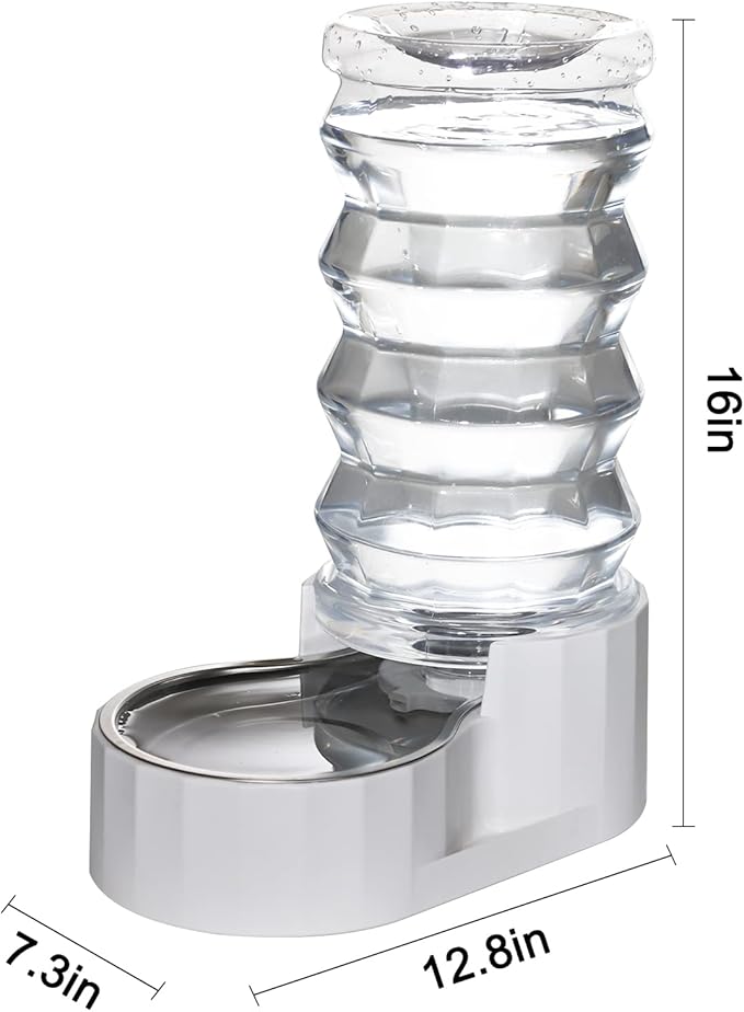 RIZZARI Upgraded 8L Automatic Gravity Dog Water Bowl Dispenser, 100% BPA-Free, Stainless Steel Cat Water Dispenser, Large Capacity Water Dispenser with Two Caps and Filters (Pure White,8L)