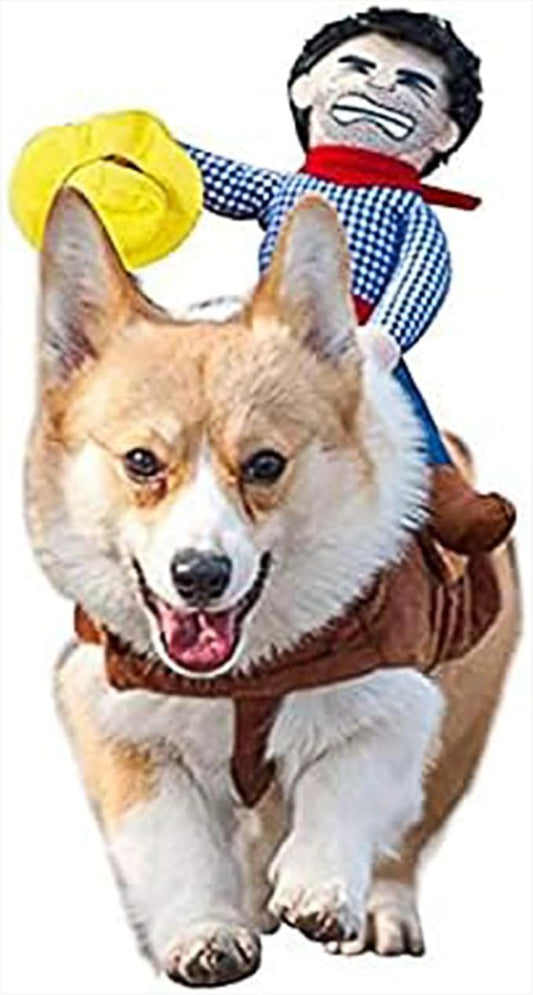 T2Y Cowboy Rider Dog Costume - Halloween Dog Costumes for Small Dogs or Cats, Dogs Clothes Knight Style with Doll and Hat for Halloween Day Pet Costume(XS)