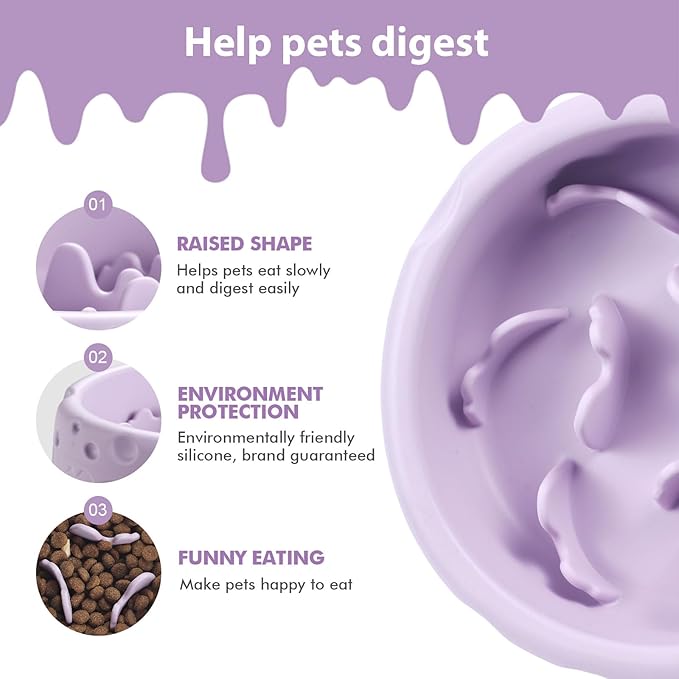 Silicone Slow Feeder Dog Bowls & Cat Bowls, 2 Cups Small Pet Food Bowl with Non-Slip Suction Base, Food-Grade Safe Puzzle Feeder for Small & Medium Dogs & Indoor Cats - Dishwasher & Microwave Safe