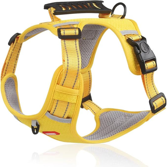 Dog Harness, No Pull Service Vest, Reflective Strips, Control Handle, Soft Padded, Adjustable and Comfortable for Easy Walking (Yellow, E-Small)