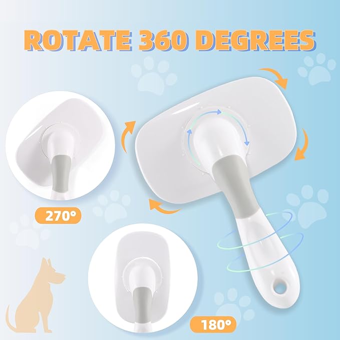 360°Rotating Dog and Cat Brush with Soft Pins Gentle Slicker Brush for Small Dogs Puppies Yorkies Poodles Cats Removes Loose Fur