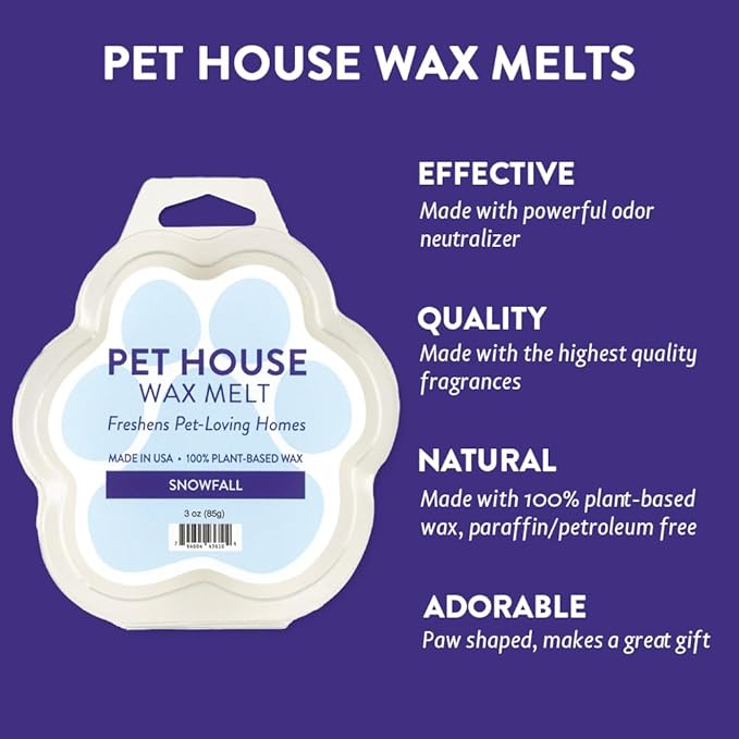 One Fur All Pet House Snowfall Scented Wax Melt - Long-Lasting Natural Odor Solution for A Fresh Smelling Home, Pet-Friendly Plant-Based Soy, 3 OZ