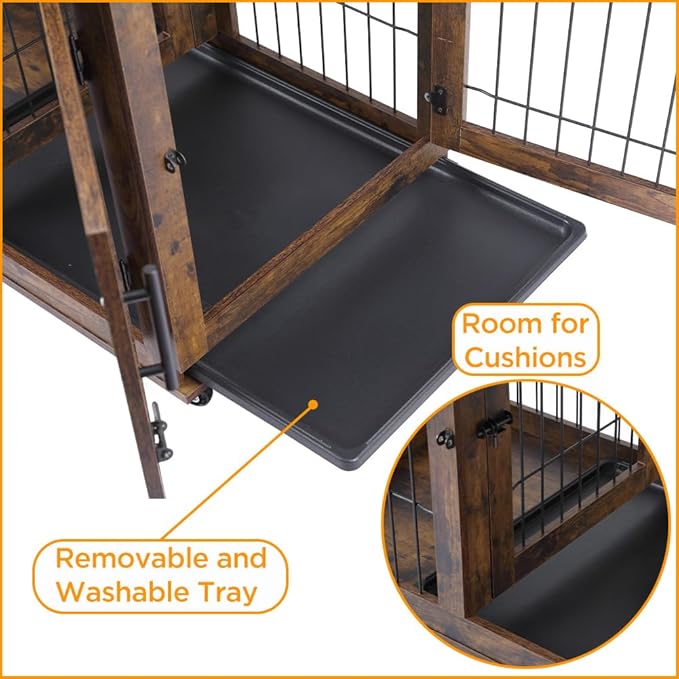 Dog Crate Furniture with Storage,39.4" Large Wooden Dog Kennel Crate End Table with Divider,Dog Cage Dog House Indoor (Rustic Brown)