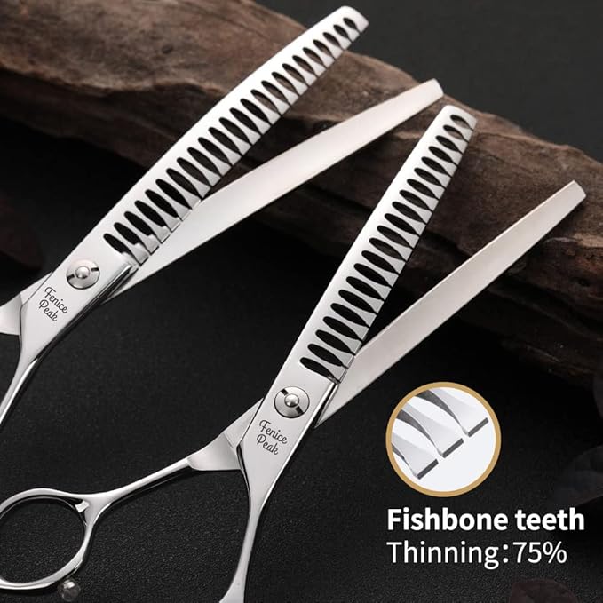 Fenice Peak Dog Grooming Shears Curved Chunker Scissors for Dogs and Cats Face Body Trimming Shears 440C 7''