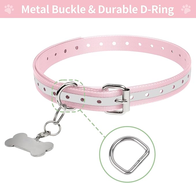 Shock Collar Replacement Collar Strap, Waterproof Odorless Reflective TPU Dog Collar, 3/4 Inch Adjustable Dog Collar with Metal Buckle - All Brands Pet Training Bark Shock Collars(Pink & Green)