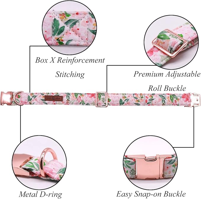 Lionet Paws Dog Collar, Comfortable Adjustable Cute Collar with Metal Buckle for Male Female Dogs Gift, Pink Flower, Small, Neck 10-16 inches