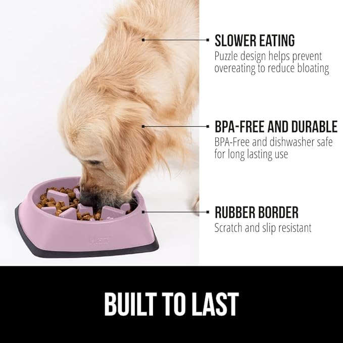 Gorilla Grip Slow Feeder Dog and Cat Bowls, Interactive Puzzle Toy for Dogs and Cats Food Training, Keeps Pets Busy and Prevents Puppy Overeating, Large, Small Breeds, 100% BPA Free, 1 Cup Pink