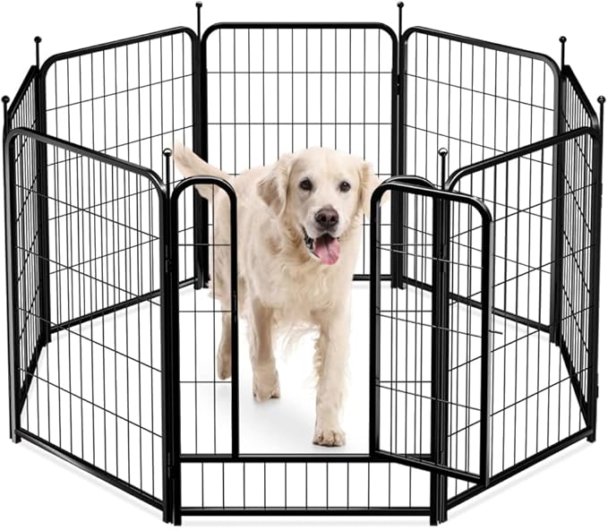 PawGiant Dog Fence Playpen 24”/32”/40” Indoor Outdoor for Small/Medium/Large Dogs, Metal Pet Puppy Cat Exercise Fencing Gate Crate Cage Outside RV, Camping, Yard, Garden