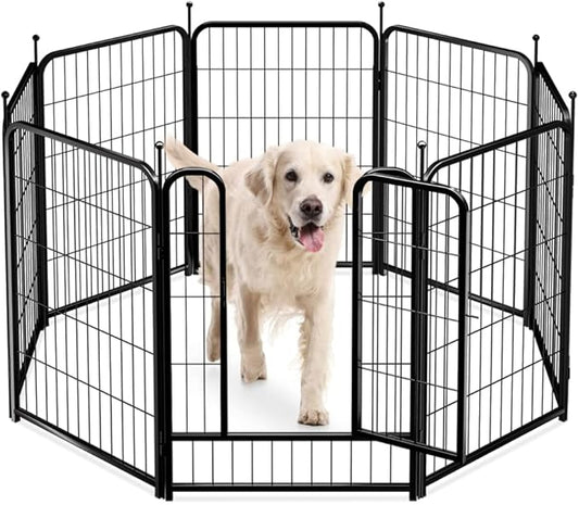 PawGiant Dog Fence Playpen 24”/32”/40” Indoor Outdoor for Small/Medium/Large Dogs, Metal Pet Puppy Cat Exercise Fencing Gate Crate Cage Outside RV, Camping, Yard, Garden