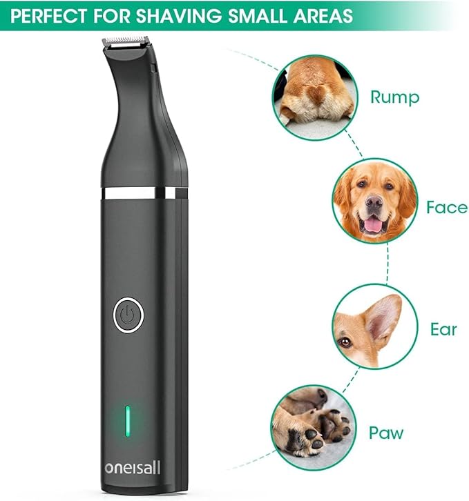 oneisall Dog Clippers with Double Blades,Cordless Small Pet Hair Grooming Trimmer,Low Noise for Trimming Dog's Hair Around Paws, Eyes, Ears, Face, Rump (Black)