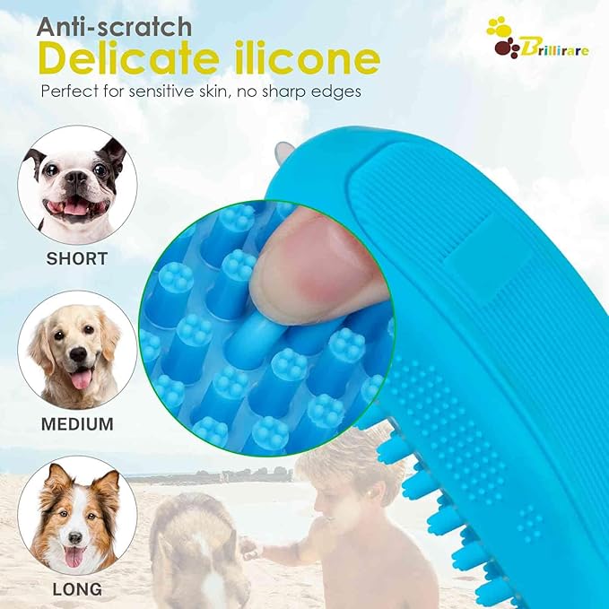 Dog Grooming Brush, Premium Soft Silicone Pet Bath Brushes, Rubber Massage Shampoo Soothing Comb Scrubber for Wet Dry Long Short Haired Dogs & Cats Massaging, Deshedding Shower