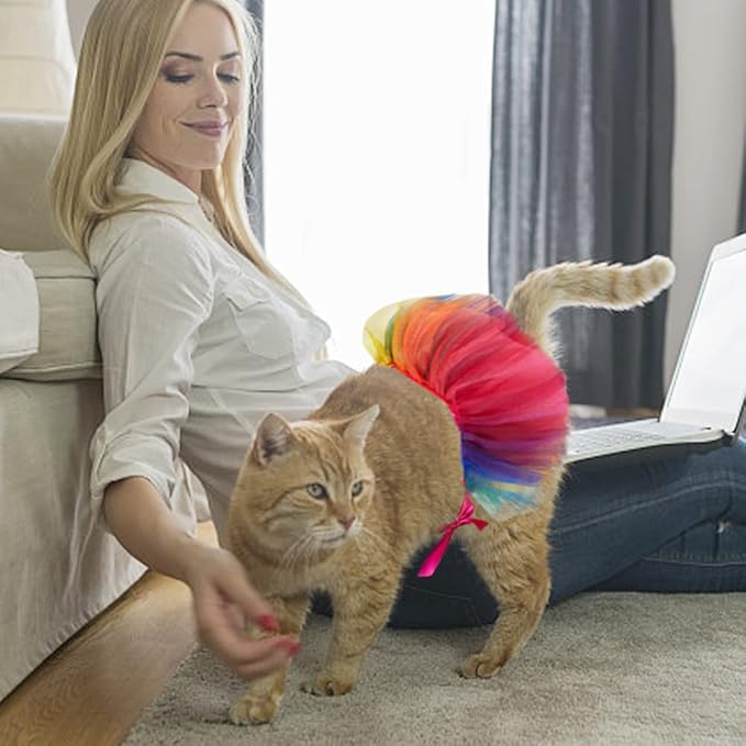 Threetols Rainbow Dog Costume Pride Princess Dress Cat Costumes, Christmas Tutu for Small Medium Cats Dogs, Fancy Rainbow Multicolor Pet Collar for Dog Cat Birthday Party Pride Accessories(L)