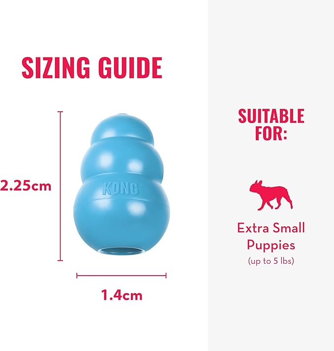 KONG Puppy - Natural Teething Rubber Chew Toy for Dogs - Stuffable Dog Toy for Extended Playtime - Chew & Fetch Toy for Puppies - for XS Puppies - Blue