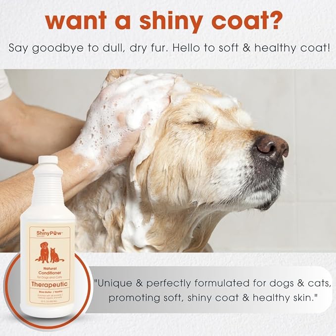 Dog Conditioner for Allergies and Itching | Shiny Paw 32 oz Shea Butter & Vanilla Conditioner for Dogs & Cats | Dog Matted Hair Detangler | Made in The USA