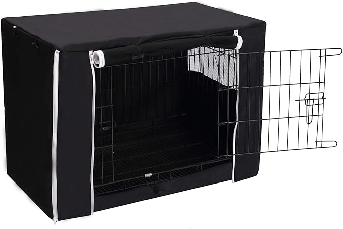 Geyecete Dog Crate Cover - Dog cage Covers Universal Fit for 24-48Inch Wire Dog cage, Lightweight Polyester Fabric, Breathable Double Door Dog Cage Cover-Black-30 Inch