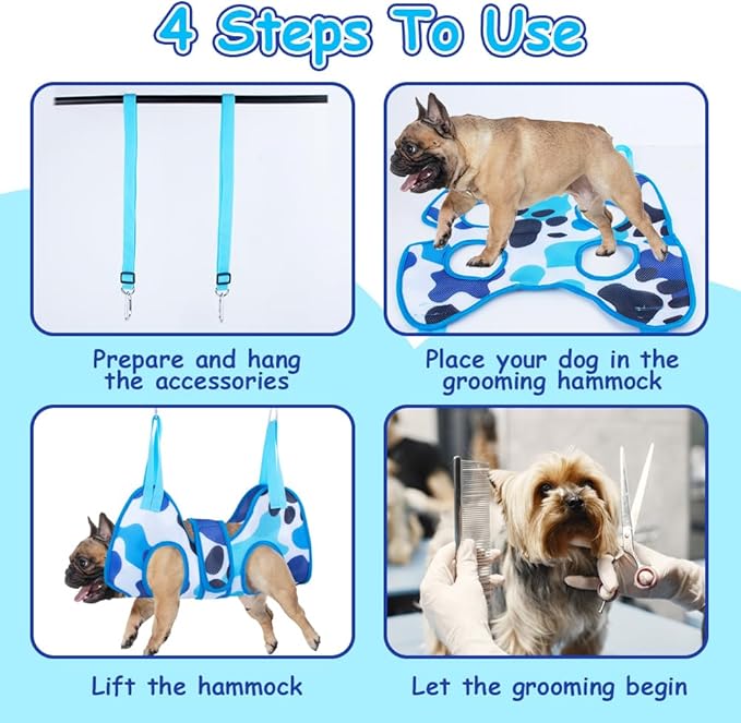 Pet Grooming Hammock Harness for Cats & Dogs - Relaxation Pet Restraint Leashes Sling - Nail Clippers & Scissors Included