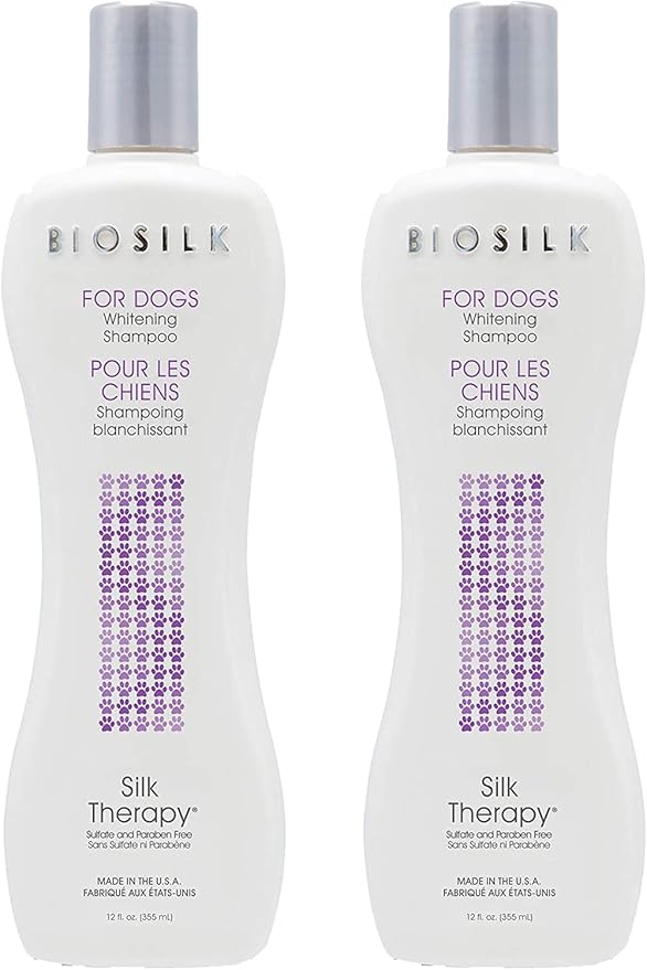 BioSilk for Dogs Silk Therapy Whitening Shampoo | Best Brightening for White Dogs to Keep A Clean, White Coat, 12 Oz Bottle, Pack of 2