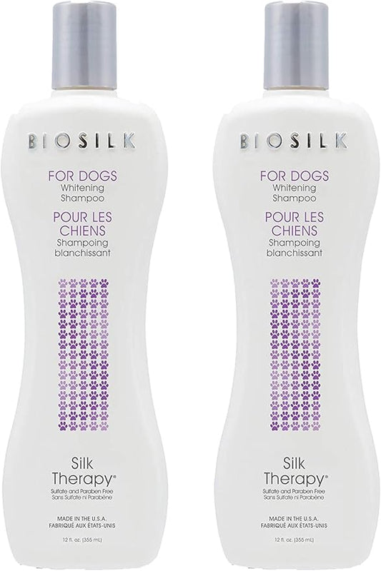 BioSilk for Dogs Silk Therapy Whitening Shampoo | Best Brightening for White Dogs to Keep A Clean, White Coat, 12 Oz Bottle, Pack of 2