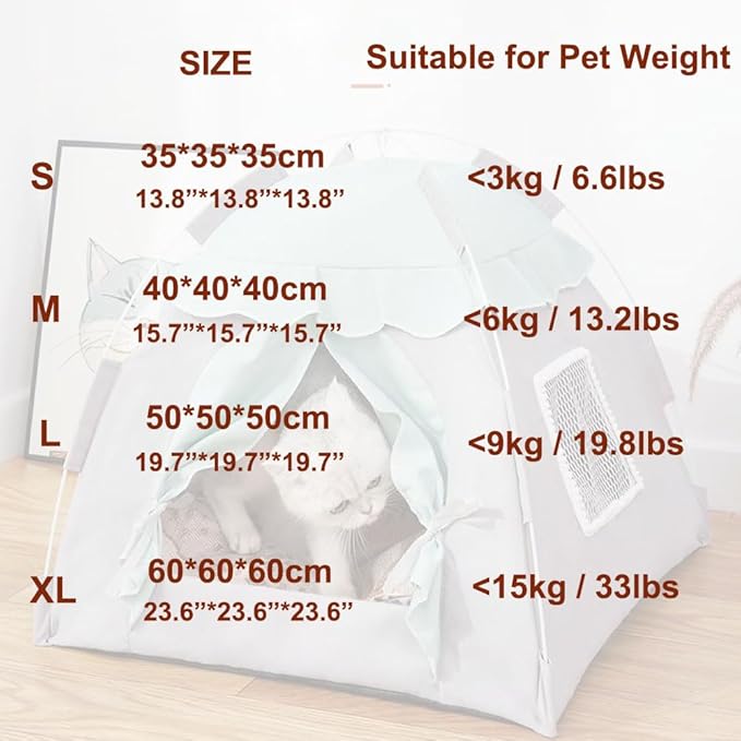 Cute Cat Teepee Cave, Cat Tent Foldable Indoor Outdoor with Thick Mat,Puppy Bed Tent,Bunny Pet Tent Teepee,Portable Dog House Teepee Tent, Cat Bed,Dog Bed Tent,Puppy Bunny,Pet Tent Teepee (X, L)