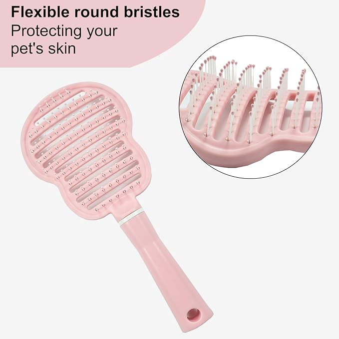 Pet Curved Vented Detangling Brush, Eco-Friendly Pin Brush for Dogs and Cats | Ergonomic Handle Pet Comb for Wet or Dry Hair, Gentle Grooming Tool for Pets, Pink