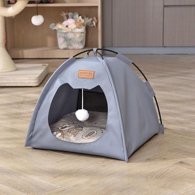 Cute Cat Teepee Cave, Cat Tent Foldable Indoor Outdoor with Thick Mat,Puppy Bed Tent,Bunny Pet Tent Teepee,Portable Dog House Teepee Tent, Cat Bed,Dog Bed Tent,Puppy Bunny,Pet Tent Teepee (N, M)