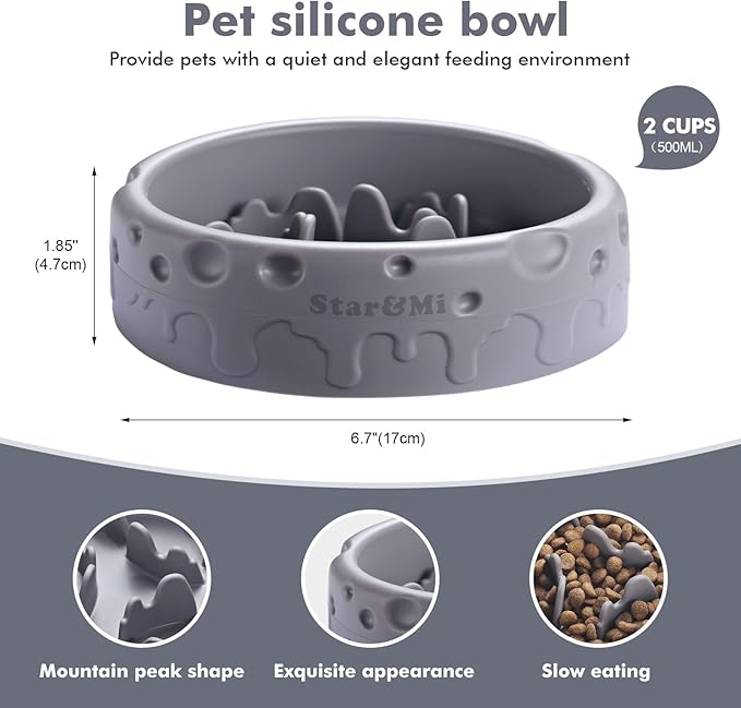 Silicone Slow Feeder Dog Bowls & Cat Bowls, 2 Cups Small Pet Food Bowl with Non-Slip Suction Base, Food-Grade Safe Puzzle Feeder for Small & Medium Dogs & Indoor Cats - Dishwasher & Microwave Safe