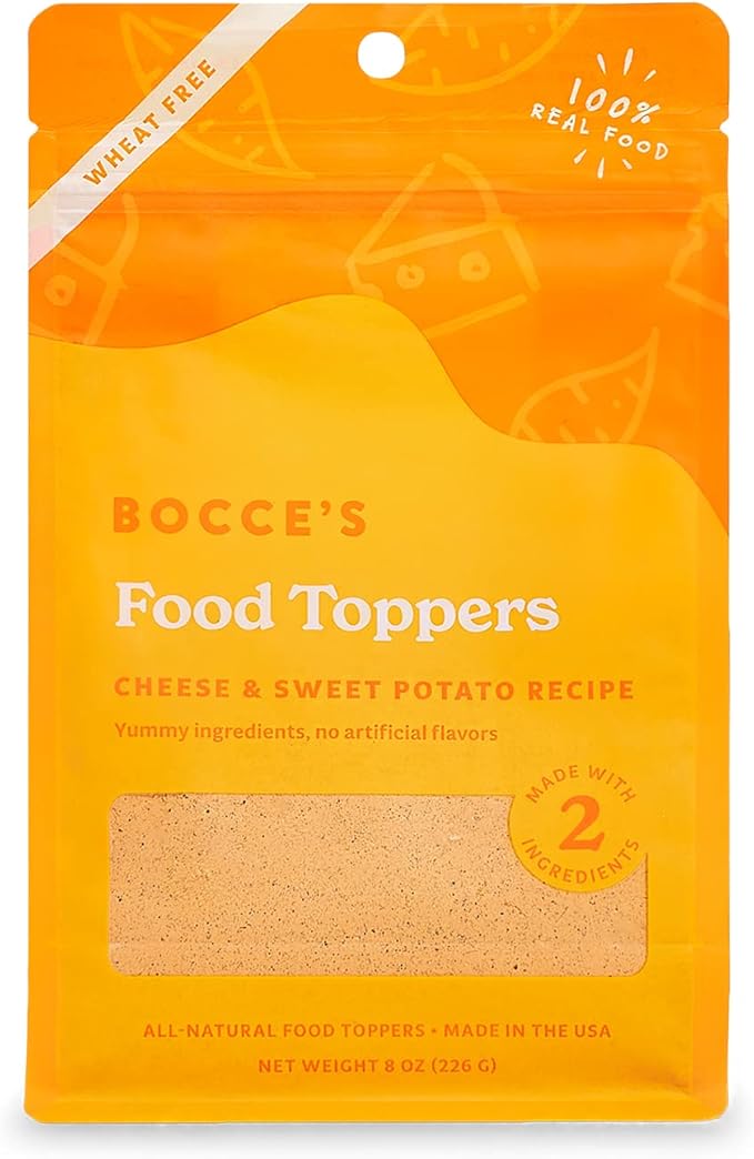 Bocce's Bakery Cheese & Sweet Potato Dog Food Toppers – All-Natural, Wheat-Free Dog Food Topper Made with Real Ingredients, Baked in The USA, 8 oz