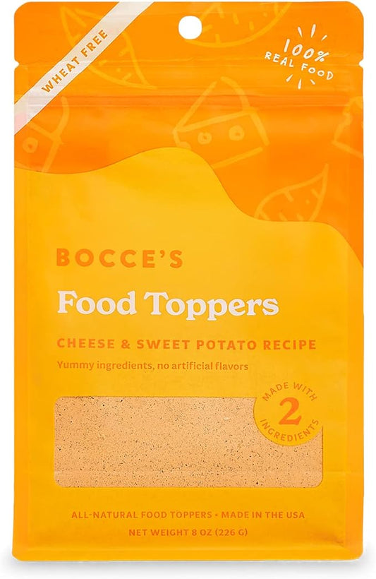Bocce's Bakery Cheese & Sweet Potato Dog Food Toppers – All-Natural, Wheat-Free Dog Food Topper Made with Real Ingredients, Baked in The USA, 8 oz