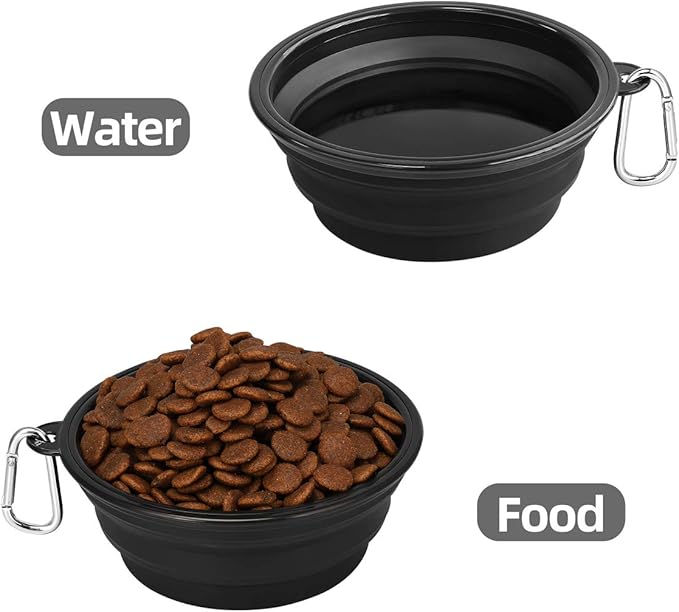 Kytely Large Collapsible Dog Bowls 2 Pack, 34oz Foldable Dog Travel Bowl, Portable Pet Water Food Bowl with Clasp, Pet Cat Feeding Cup Dish for Traveling, Walking, Hiking (Black+Balck)