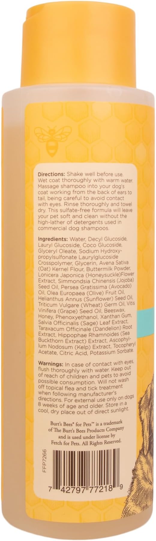 Burt's Bees for Pets Itch Soothing Shampoo with Honeysuckle, 95% Natural Origin Formulas, Dog Cleanser Wash for Itchy Dogs, Skin Relief, 16 oz