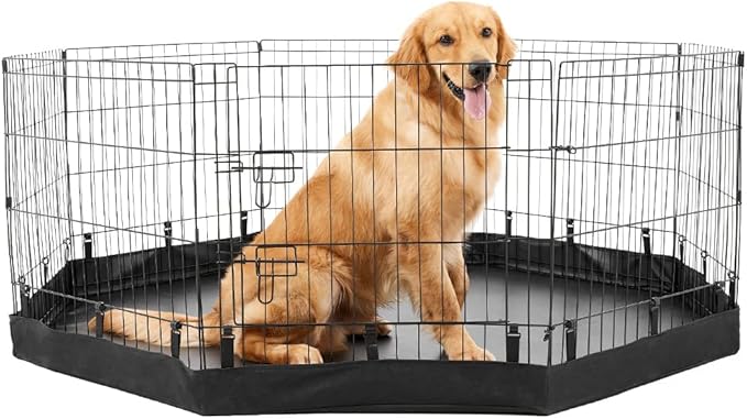 PJYuCien Dog Playpen Bottom Pad,Fits 24 Inch 8 Panels Regular Octagon Metal Exercise Pet Pen,Elastic Buckles Connections,Black (Note:Fence Not Included)