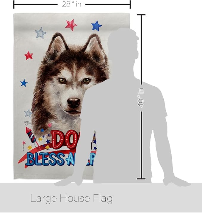 Breeze Decor Patriotic Brown Siberian Husky House Flag-Eagle Set Dog Puppy Spoiled Paw Canine Fur Pet Nature Farm Animal Creature Banner Small Garden Yard Gift Double-Sided, Made in USA
