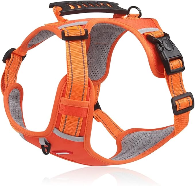 Dog Harness, No Pull Service Vest, Reflective Strips, Control Handle, Soft Padded, Adjustable and Comfortable for Easy Walking (Orange, E-Small)