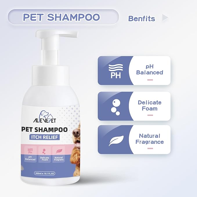 Itch Relief Dog Shampoo - Natural and Gentle Cleanser for Sensitive Skin Cats Available - Pamper Your Pet with Soothing Care - 300ml（10.1 FL.OZ）