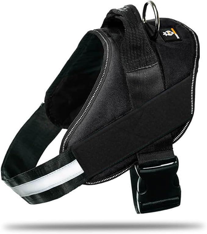 Non Pull Dog Harness with Patch Panels and Handle, Adjustable, Reflective, No Choke, Heavy Duty Easy On Service Dog Vest Harnesses for Medium Large Small Sized Dogs - Black, M
