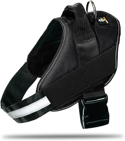 Non Pull Dog Harness with Patch Panels and Handle, Adjustable, Reflective, No Choke, Heavy Duty Easy On Service Dog Vest Harnesses for Medium Large Small Sized Dogs - Black, M