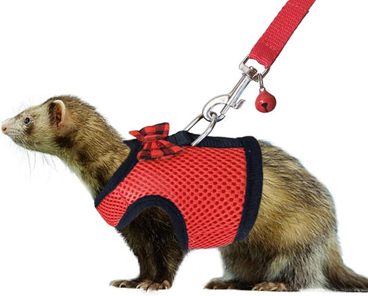 Rypet Small Animal Harness and Leash - Soft Mesh Small Pet Harness with Safe Bell, No Pull Comfort Padded Vest for Small Pet Red M
