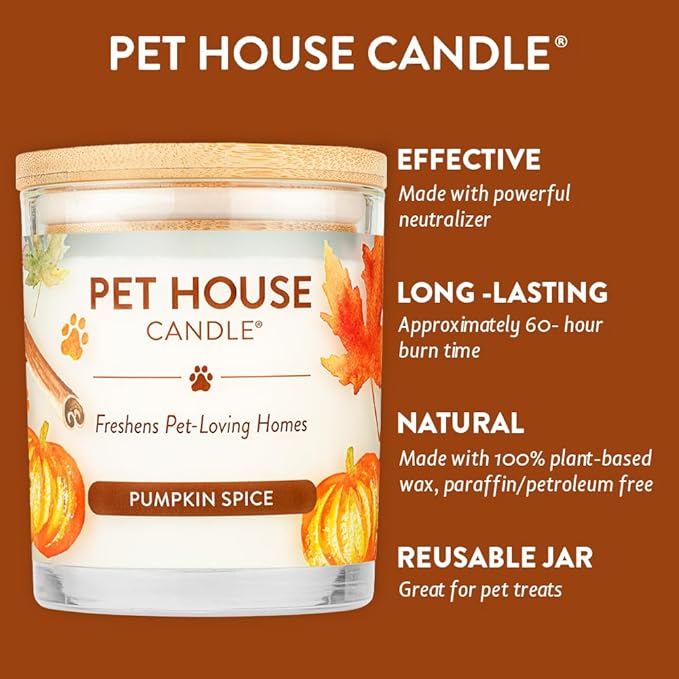 One Fur All Pet House Value Pack, Plant-Based Scented Soy Candles, Room Spray and Car Air Freshener, Cat and Dog Friendly, Pet Odor Candles for Home, Pumpkin Spice