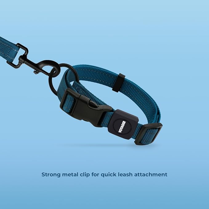 Voyager Reflective Dog Leash Collar Set with Neoprene Handle Supports Small, Medium, and Large Breed Puppies, Cute and Heavy Duty for Walking, Running, and Training - Blue, S