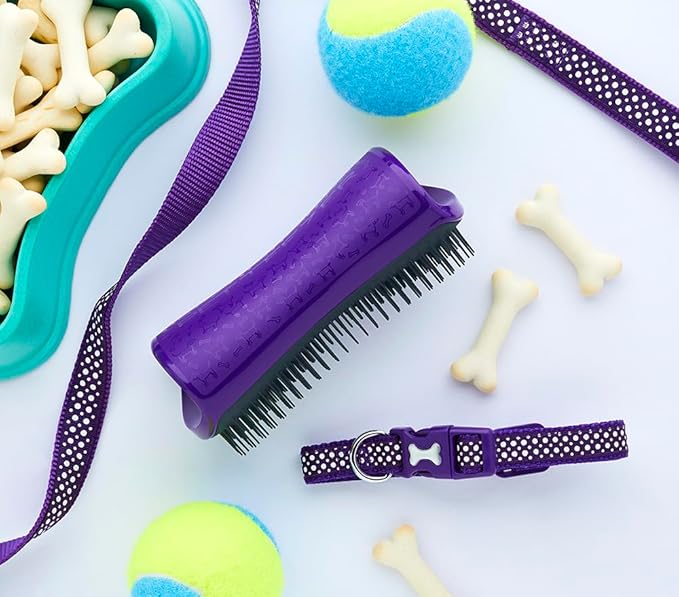 Pet Teezer by Tangle Teezer De-Shedding Dog Grooming Brush, Dry Brush or Dog Bath Brush for Wet or Dry Fur, Large, Purple & Gray