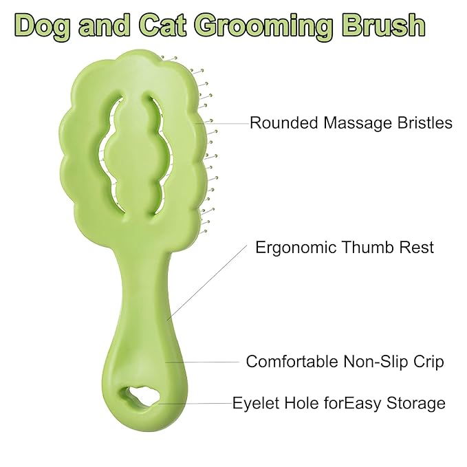 Cloud Shape Small Dog Grooming Brush - Soft Bristle Brush for Gentle Detangling & Massage - Ideal for Maltese, Shih Tzus, Yorkies, and Puppies - Portable & Durable Design, Green