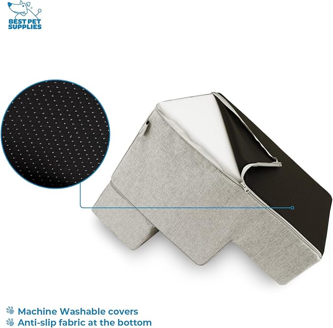 Best Pet Supplies Portable Foldable Foam Pet Stairs/Steps for Couch, Sofa, and High Bed, Non-Slip Bottom Balanced Paw Safe - Sand, Foldable 3-Step (H: 16.5")