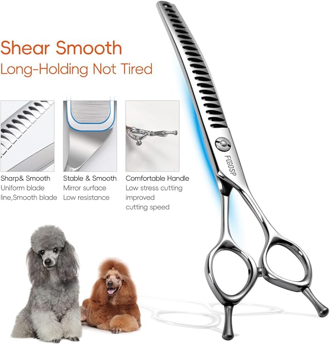 Curved Thinning Shears for Dogs Grooming 7.5'' Downward Curved Chunker Dog Grooming Scissors for Medium Large Dog 75% Thinning Rate (7.5 In, Chunker)